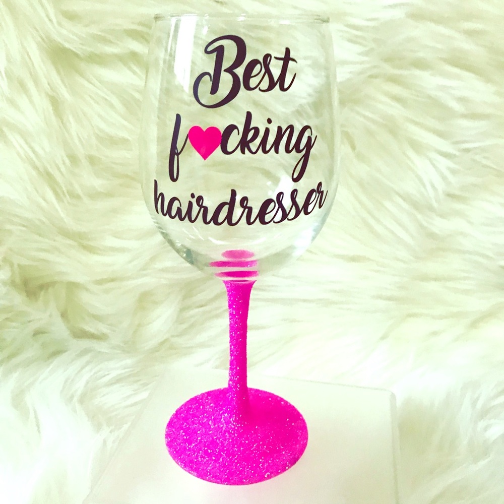 NWT Best Hairdresser Glitter Stemmed Wine Glass
